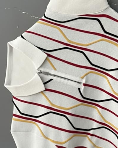 Image of AUSK Men's Premium Striped Polo T Shirt || Geometric Print Half Sleeve Summerwear Casual Mens T Shirt