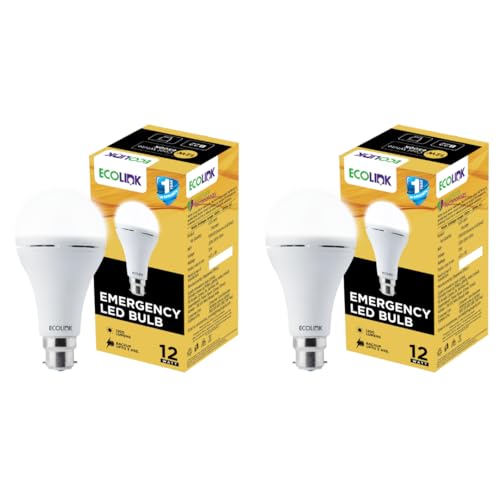 Image of EcoLink 12-Watt Emergency LED Bulb | Emergency Inverter LED Bulb For Home | Bulb Base : B22, Colour : Cool Day Light, Pack of 2