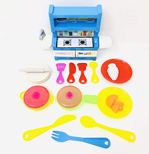 Image of Blossom Kitchen Set Toy for Kids | Pretend Play Cooking Set for Girls with Spoon, Fork, Knife, Pan, Plates, Vegetables, Chapati Roller & Stick | Modern Indoor & Outdoor Play Kitchen Toy - Multicolor