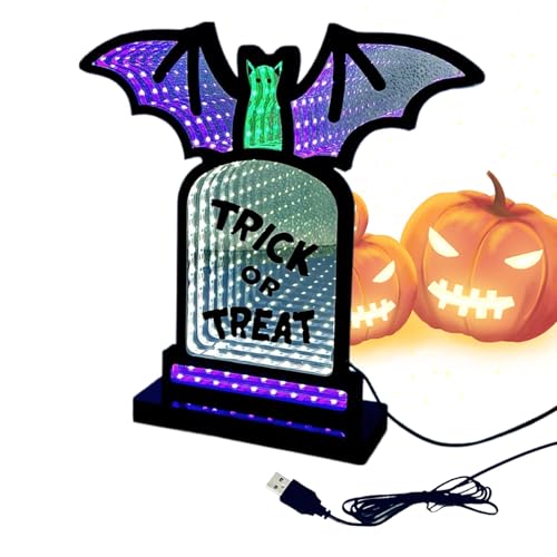 Veilleuse Halloween tombeau et chauve-souris pour ambiance de jardin et salon