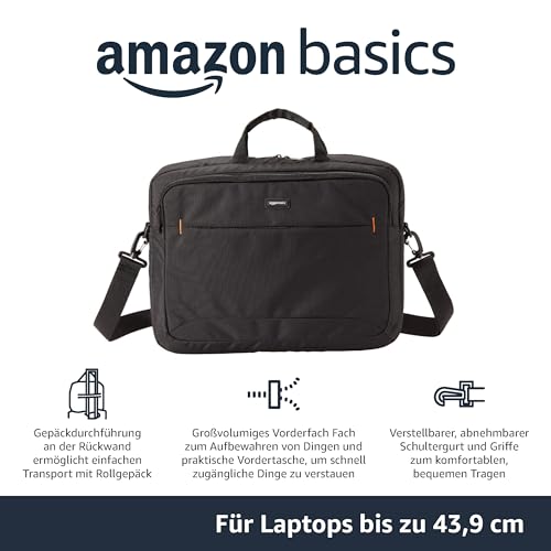 Amazon Basics kompakte Laptoptasche, Umhängetasche/Tragetasche mit Taschen zur Aufbewahrung von Zubehör, für Laptops bis zu (17,3 Zoll - 44 cm), Schwarz, 1 Stück