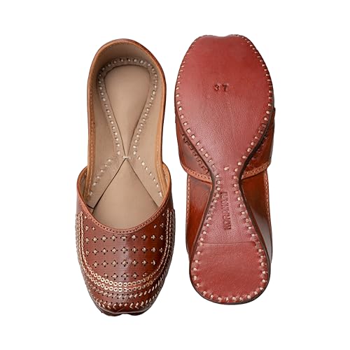 Image of KORAKARI Women's Traditional Ethnic Amber Punjabi Jutti, Leather Flat Comfortable Mojaris for Girls