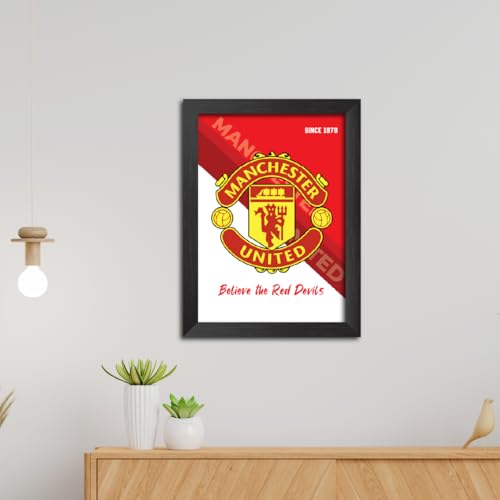 Image of TenorArts Man United Football Club Poster Logo Tagline Laminated Photo Frame Painting with Matt Finish Black Textures(12 inches x 9inches)