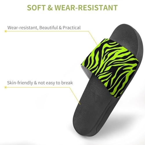 Neon Green Zebra Pattern House Slippers for Women Men Lightweight Open-toe Slide Shoes for Bathroom Swimming Beach3