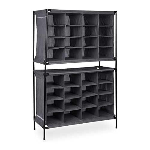 Relaxdays Camping Schuhregal, 16 Fächer, Leichter Aufbau, Stabiler Stoffschuhschrank, HxBxT: 65 x 84 x 36 cm, grau