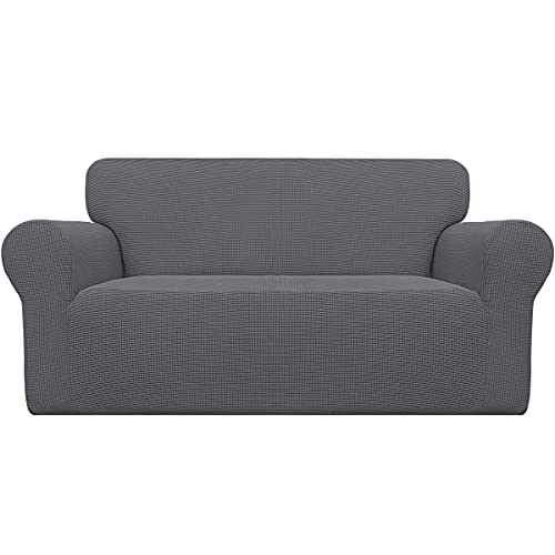 Image of Easy-Going Stretch Oversized Loveseat Slipcover 1-Piece Sofa Cover Furniture Protector Couch Soft with Elastic Bottom for Kids Polyester Spandex Jacquard Fabric Small Checks Grey
