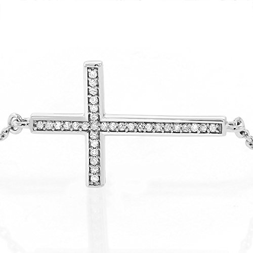 Gem Stone King Solid 10K White Gold White Diamond Cross Tennis Bracelet | 0.5 Inch | Fits 6.5 Inches | Religious Jewelry For Women3