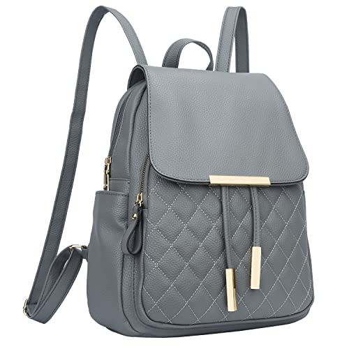 Image of KKXIU Quilted Trendy Leather Backpack Purse for Women and Ladies Shoulder Travel Daypacks Bags (Grey)
