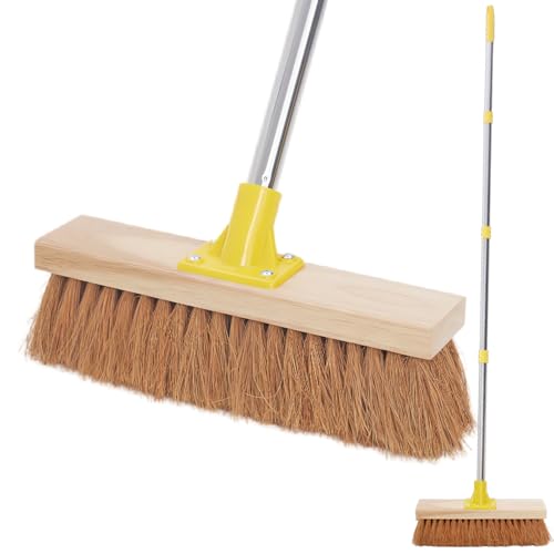 13" Soft Broom Indoor Coco Bristle Sweeping Brush With 60" Long Handle, Floor Brush for Household Kitchen