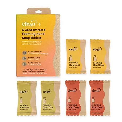 NATURE BEE Foaming Hand Soap Concentrated Refill Tablets (6 Pack, 8.5 fl oz per Soap Tablet, Total 51 Fluid Ounces) Fresh Lemon, Sweet Citrus, &amp; Bergamot Lime, Moisturizing, Zero Waste, Eco Friendly &amp; Sustainable Hand Soap, Hand Wash