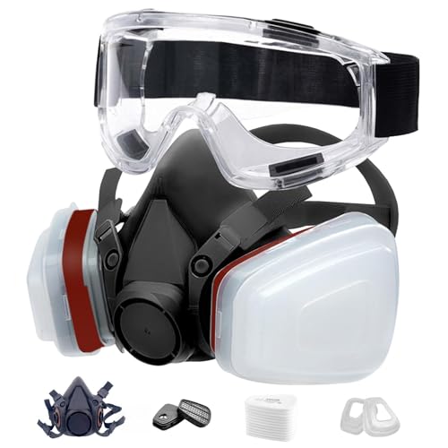 Reusable Full Face Mask, Dust Mask, Dual Filtration, 10 Replaceable Filter Pads, Suitable For Various Work Environments Such As Workshops, Woodworking, Painting, Spray Painting, Etc