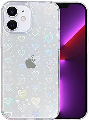 SmoBea Compatible with iPhone 11 6.1 Inch 2019, Clear Laser Glitter Bling Heart Soft & Flexible TPU and Hard PC Shockproof Cover Women Girls Heart Pattern Phone Case (Rainbow Heart/Clear)
