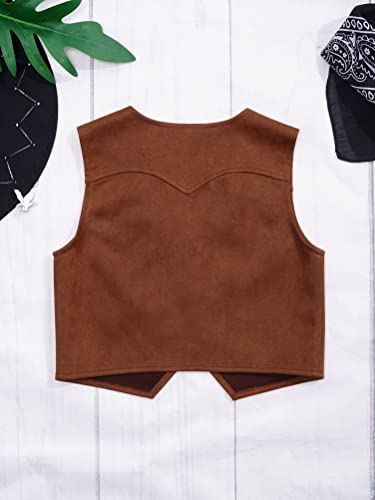 Kids Boys Western Cowboy Dress Up Vest Suede Leather Fringe Open Front Jacket Waistcoat for Halloween Party4