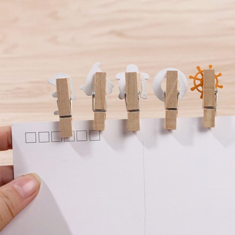 Amosfun 50pcs Nautical Clothespins Photo Clips Wooden Photo Hanging Clips with Jute Twine Sea Mermaid Birthday Party Wedding Baby Shower Party Supply