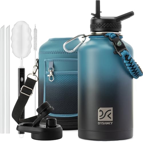64 oz Insulated Water Bottle | Upgraded Thickened Stainless Steel Water Jug for Gym and Hiking with Straw, Carrier Bag, Handle Strap | BPA-Free 64 oz