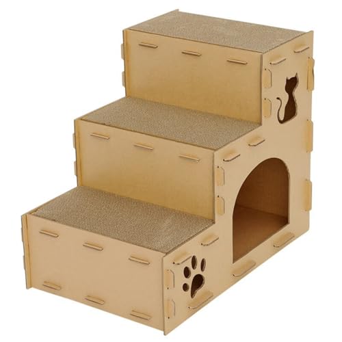 Refoya 猫ハウス 段ボール 爪研ぎ キャットタワー 階段 猫用爪とぎ 猫ハウス ステップ キャットハウス 猫箱 猫ベッド 猫爪とぎボックス ネコファー 組み立て式 簡単組み立て ストレス解消 通気 ペットハウス (カーキ)