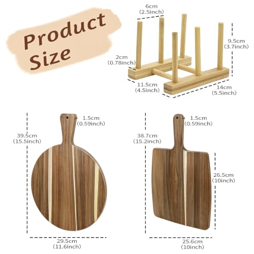 2 Tablas de Cortar Redondas de Madera de Acacia con Soporte miniatura 2
