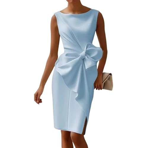 Fashion Business Solid Color Bow Vest Dress Plus (Sky Blue,X-Large)
