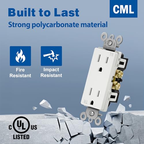 Image of CML 15 Amp Decorator Tamper Resistant Wall Receptacle Outlet, 20 Pack | UL Listed Standard Electrical Outlets, 15A /125V, 2 Pole 3 Wire, for Home, Office & Commercial Use, White