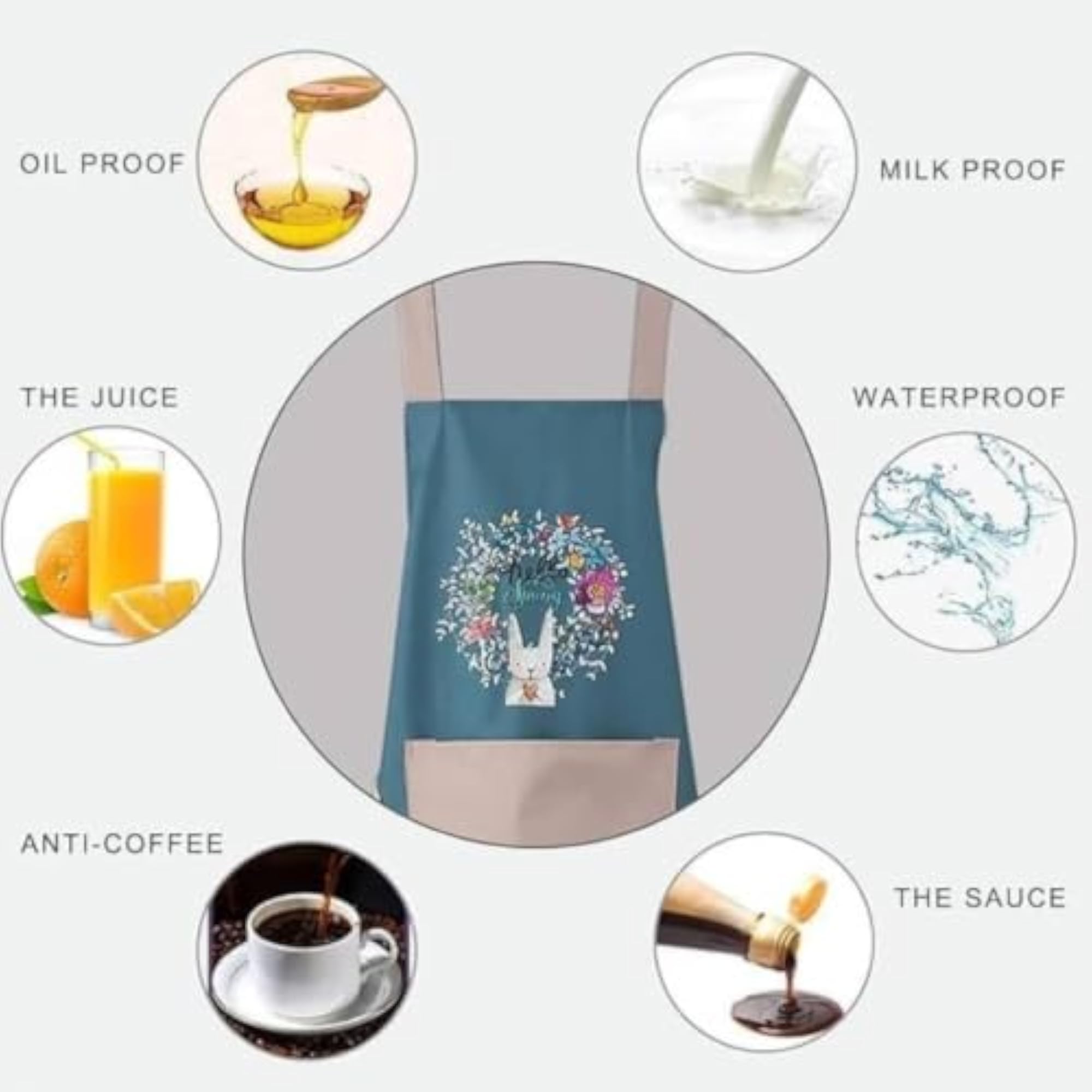 Kitchen Apron with Pocket, Hello Spring Floral Rabbit Print