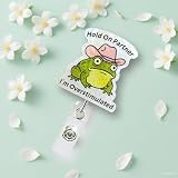 Hold On Partner, I’m Overstimulated Funny Badge Reel, Cowboy Rain Frog Nurse ID Holder with Retractable Clip – Humorous Nurse Gift for RNs, LPNs, MA, Healthcare Workers and Medical Staff