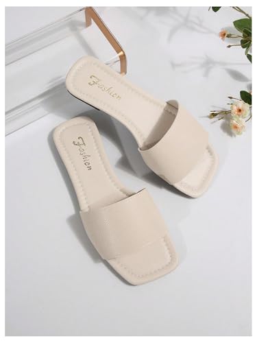 OYOANGLE Women's Summer PU Leather Flat Sandals Square Open Toe Work Dressy Casual Slide2
