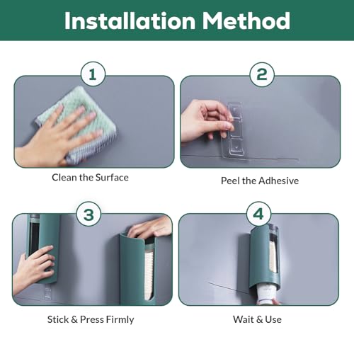 Image of Srxes Self Adhesive Paper Cup Dispenser Holder, Wall Mounted Plastic Drinking Water Cup Dispenser, Glass Dispenser Holder, Disposable Cup Holder Organizer (Standard, Green)