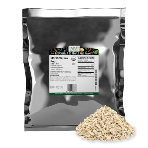 Frontier Co-op Organic Marshmallow Root Herb Cut and Sifted - For Marshmallow Root Tea Powder Capsules and More - Kosher | 16 Ounce (Pack of 1)