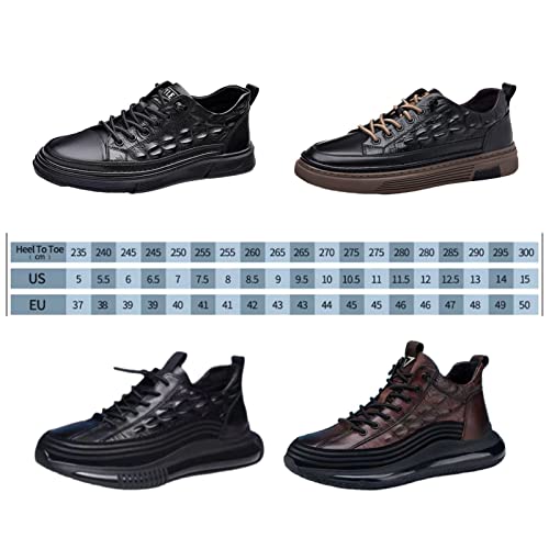 DevilAngel Men's Leather Crocodile Pattern Leather Shoes, Embossed Arch Support Leather Shoes, Sports Air Cushion Sneakers. (Brown,9)4