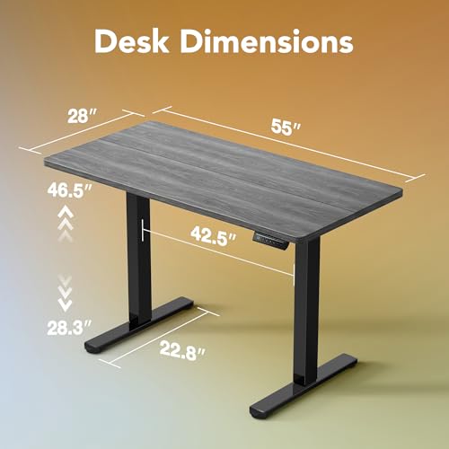 HUANUO Electric Standing Desk,55" x 28" Height Adjustable Desk, 4 Memory Height Settings, Sit to Stand Up Desk for Home Office, with Headphone Hook, Cable Manager, Vintage Brown - Thumbnail 3
