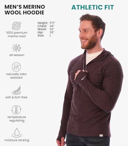 Image of Merino.tech 100% Merino Wool Hoodie Men - Slim Fit Merino Wool Base Layer Mens Half Zip Thermal Long Sleeve Shirt and Socks