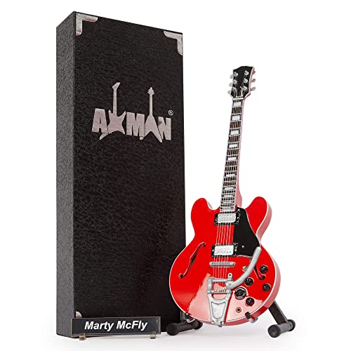Marty McFly - Réplica de guitarra en miniatura con caja de exhibición y soporte Cover