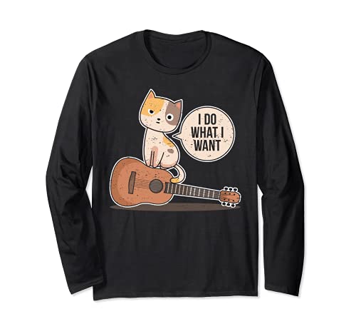 Funny Guitar Player Saying Guitarist Cute Cat What I Want Long Sleeve T-Shirt, Black
