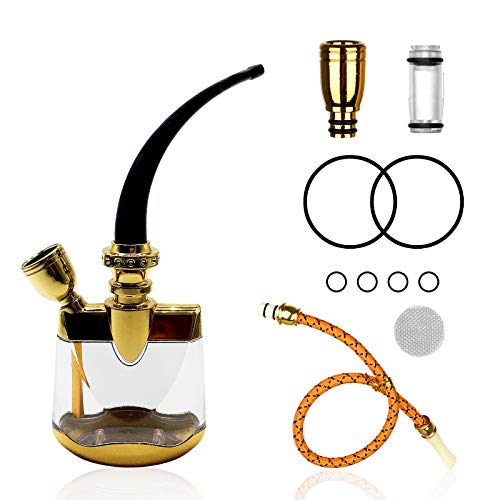 Filter Hookah Hose Mini Shisha Set, Mini Hookah Filter Water Pipe, Multifunctional Hand Shisha Accessories for One-Handed Holding (Golden)