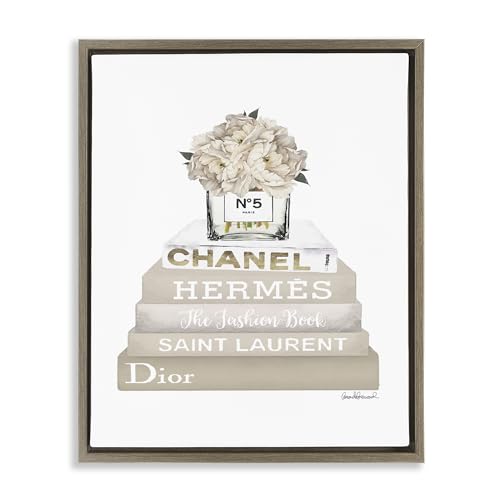 Image of Beige High Fashion Bookstack Glam, 16 x 20 Inch Canvas in Floater Frame