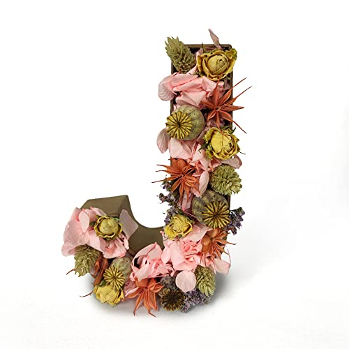 Halcykon - Letras Decorativas con Flores Secas Naturales y Preservadas. Ideal como Decoración para el Hogar. Regalo Original y Único (Letra J)