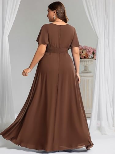 Image of Ever-Pretty Plus Elegant Formal Dresses for Curvy Women Round Neck Short Sleeves Chiffon Bridesmaid Mother of The Bride Dress
