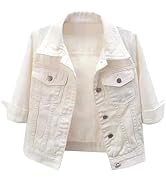 LifeShe Women's 3/4 Sleeve Short Denim Jacket Light Cropped Jean Jackets Coats