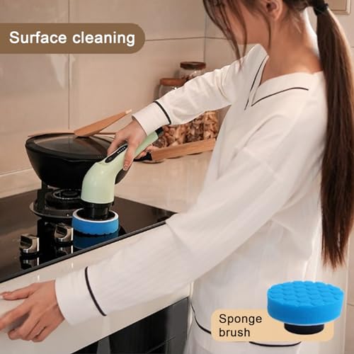 Electric Spin Scrubber, Adjustable Handle Shower Scrubber Cordless Electric Cleaning Brush with 6 Replacement Brush Heads Electric Rotating Scrubber for Bathtub, Sink, Tile - Image 4