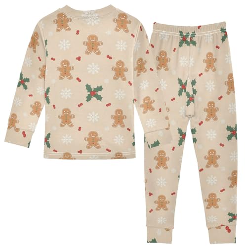 Pajama Sets Long Sleeve Gingerbread Snowflakes Pattern Soft Comfy Sleepwear 2 Piece PJS 3-8T3