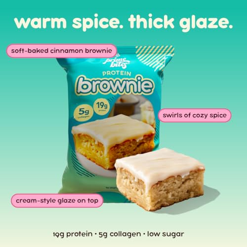 Image of Prime Bites High Protein Brownie Snack, Low Carb, Glazed Cinnamon Roll 12ct