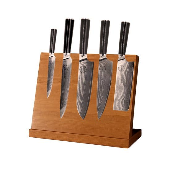 Couteaux japonais en acier Damas véritable avec bloc magnétique noir de haute cuisine