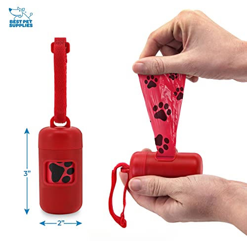 Image of Best Pet Supplies Dog Poop Bag Holder Leash Attachment with Reusable Dispenser for Travel, Walking, Park, and Outdoor Use, Durable with Clip-On - Red, Pack of 2, Plastic Dispenser w /30 Bags