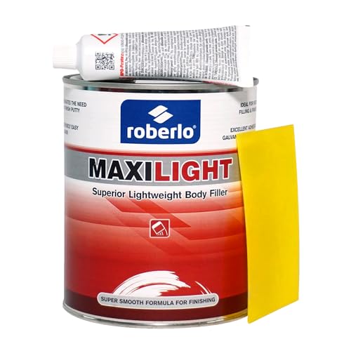 Roberlo Maxilight Superior Lightweight Auto Body Filler - Easy Application Super Smooth Self-Leveling Formula Creamy Texture Ideal for Large Area Repairs Dents Dings Holes Scratches & Rust Quart