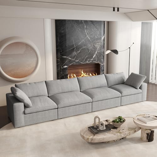 Cloud Modular Sectional Sofa Couch,160" Convertible Couches Wide 4 Seater Sofa for Living Room,Minimalist Deep Sofa Couches,Sofa Covers Washable&Replaceable(Grey)
