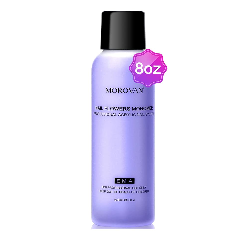 Morovan Monomer Acrylic Nail Liquid 8oz 240ml for Acrylic Powder Professional Liquid Monomer Nail System Kit Monomer Liquid For Acrylic Nail Extension Carving MMA FNon-Yellowing Formula