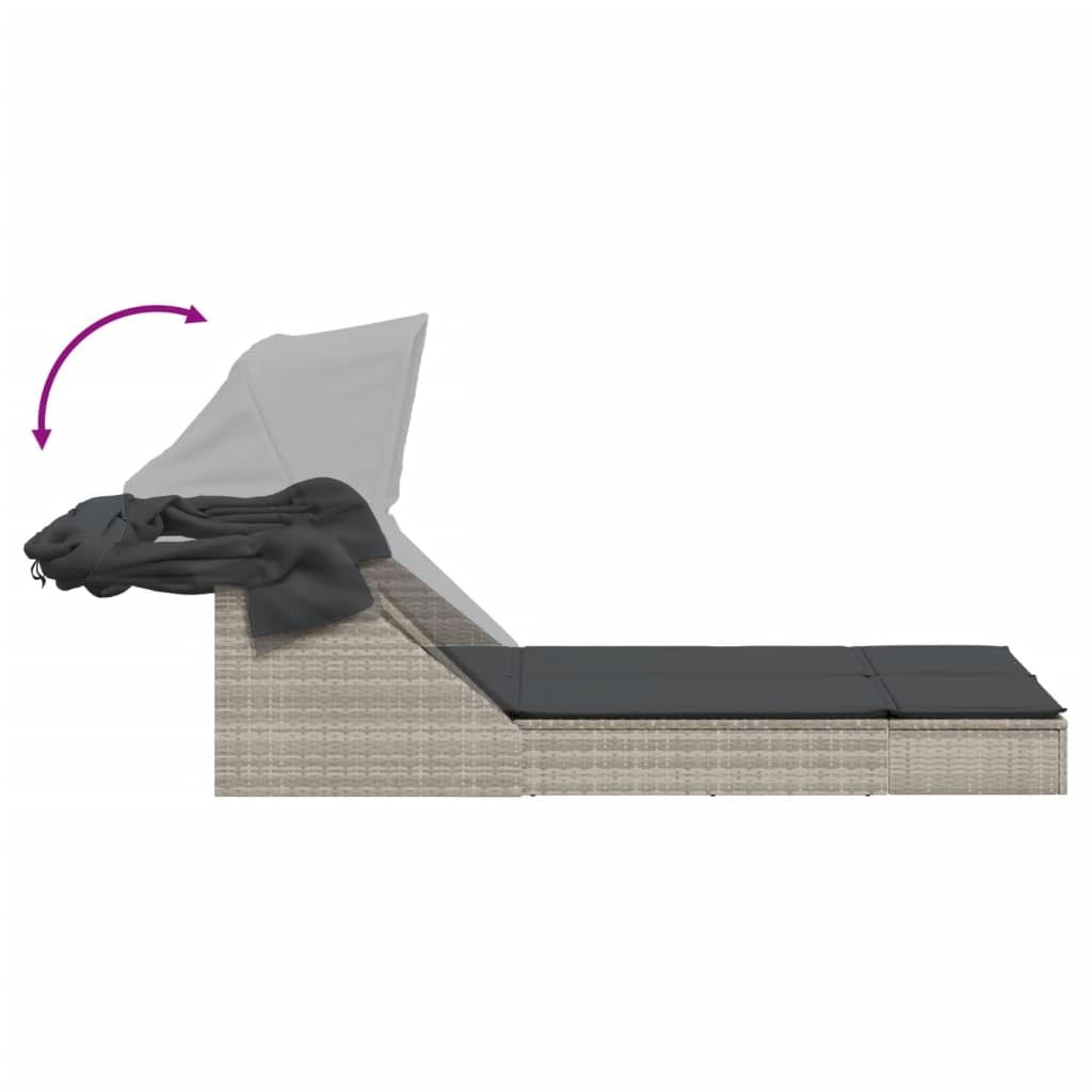 Homgoday Lit double auvent et coussins gris clair en polyrotin, décor de meubles, chaises longues, canapé-lit, lit de piscine, lit de jardin