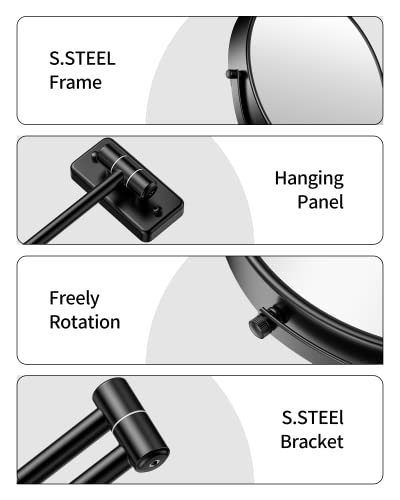 Gospire 9" Large Size Wall Mount Makeup Mirror With 1X/10X Magnification Double-Sided 360° Swivel Vanity Mirror，Black Polished Extendable Shaving Bathroom Wall Cosmetic Mirror For Men And Women #TOP2