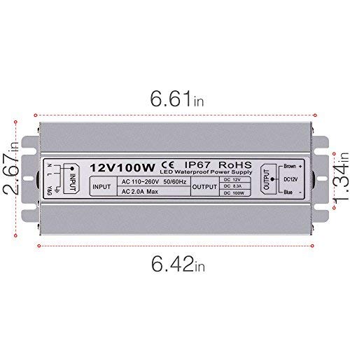 Miniatura 7 de Idealy Controlador LED de 12 V CC 8.33 AMP 100 W, fuente de alimentación LED impermeable IP67 Adaptador de transformador de bajo voltaje, salida de
