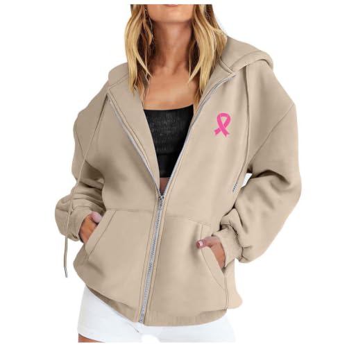Breast Cancer Awareness Womens Hoodies Graphic Zip Up Hoodie Oversized Sweatshirt Casual Long Sleeve Fall Clothes - image 3